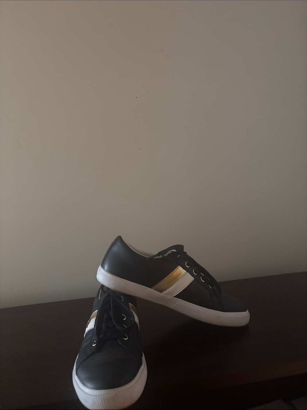Ralph Lauren Navy and white Low-Top Sneakers with Gold Accent